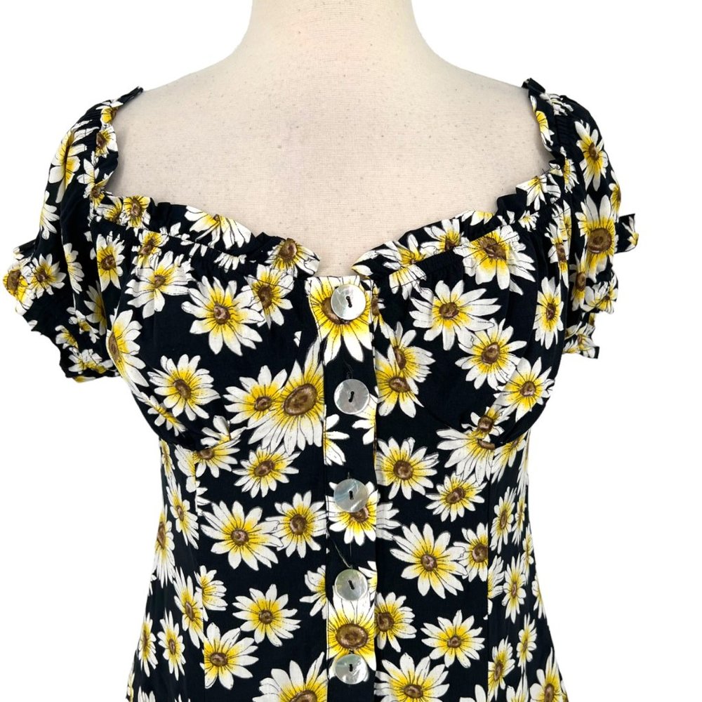 Seven Wonders Daisy Puff Sleeve Off-Shoulder Mini Dress Black White Small NWT - Picture 3 of 12
